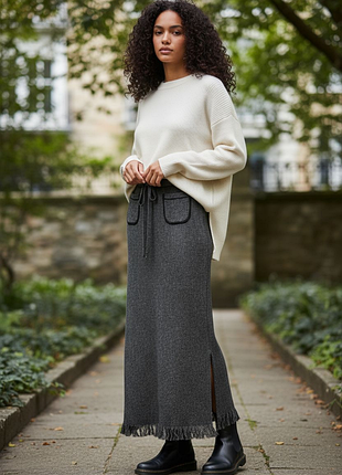 Теплая длинная вязаная юбка