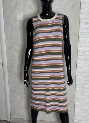 Тепле смугасте плаття-міді в рубчик без рукавів великій розмір uk 18