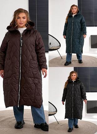 Зимнее стеганное пальто р-ри батал 56-70 с капюшоном, плащевка на синтепоне