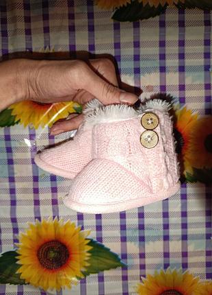 Угги детские вязаные утепленные для новорожденных с 0-6