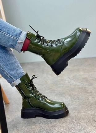 Оливкові черевики берці наплак натуральний зима демі