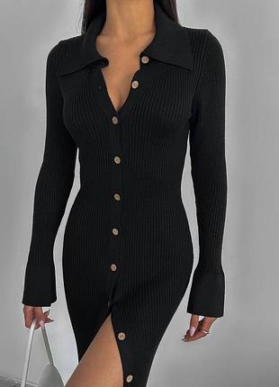 Сукня на ґудзиках довга з коміром натуральна тканина