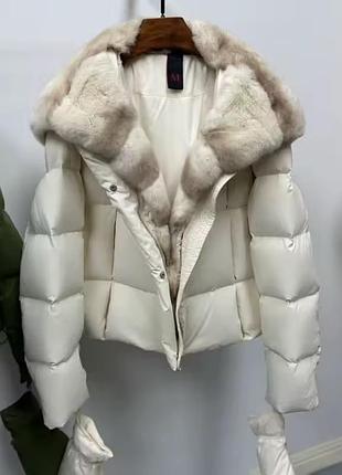 Куртка з хутром пуховик кролик шиншила соболь