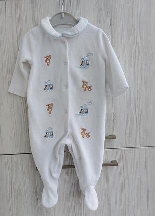 Брендовый теплый велюровый человечек для мальчика