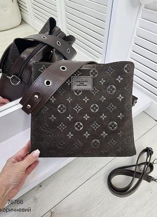 Жіноча стильна та якісна сумка з натуральної замші та еко шкіри шоколад