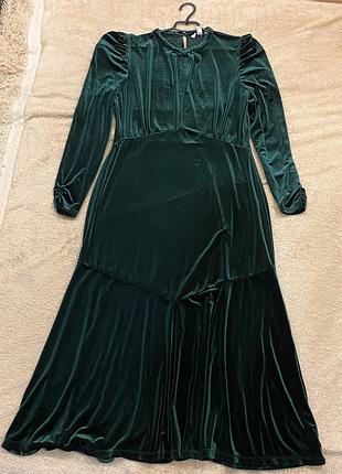 Вечірня оксамитова велюрова сукня з довгими рукавами смарагдова