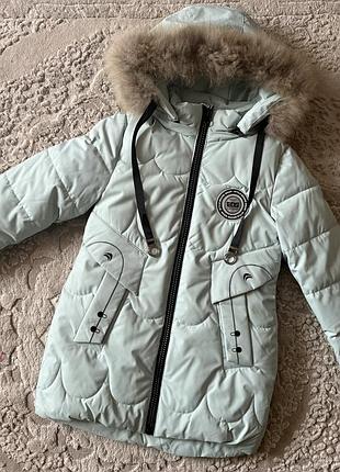 Зимова дитяча подовжена куртка пальто для дівчинки 122-146