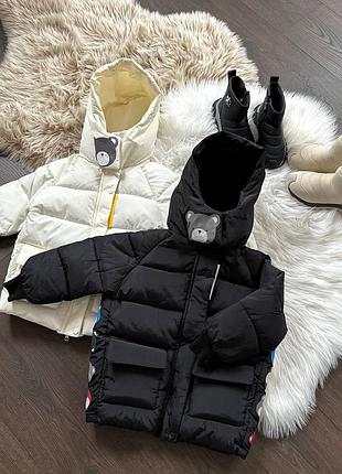 Детская теплая курточка два цвета черный молочный нарисованные мишки какие-то невероятно рекомендации для деток