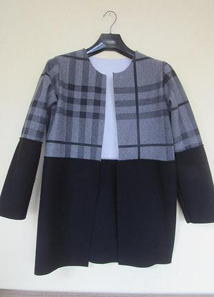 Женская накидка жакет блейзер в клетку 18% шерсть