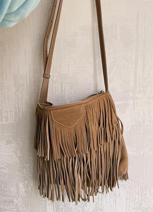 Сумка натуральна руда замша в бохо стилі