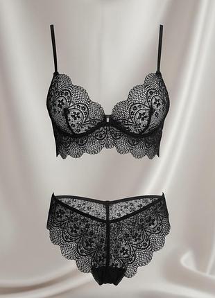 Жіночий комплект нижньої білизни, прозорий мереживний комплект з бюстгальтером і трусиками (ко00102)