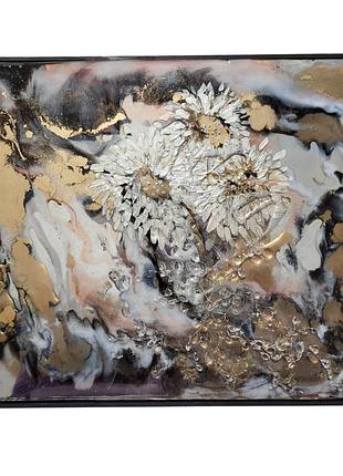 Картина з епоксидної смоли "золоте сяйво", 40×50 см, ручна робота, ексклюзивний артдекор для інтер'єру