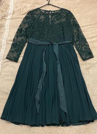 Вечірня святкова сукня з спідницею плісе мереживо