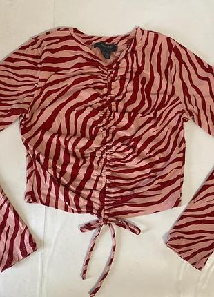 Лонгслів, вкорочений топ на довгий рукав в принт зебри, на розмір с-хс
