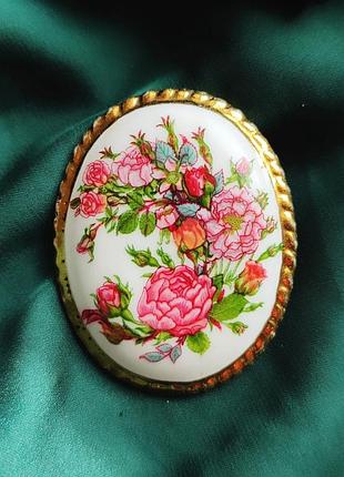 Винтажная брошь 60-70 лет, фарфор, деколь