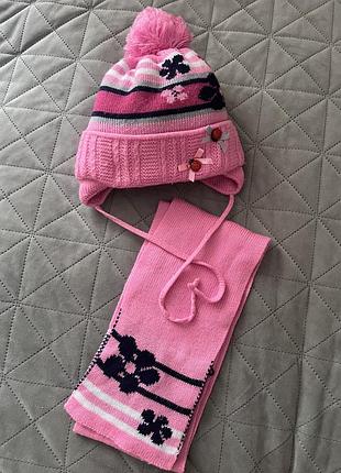 Шапка з шарфом головний убір доя дівчинки 2-4роки