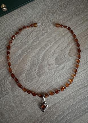 Колье, намисто , ожерелье, кольє, чокер, срібло, серебро, янтарь, бурштин