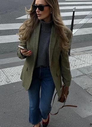 Теплий піджак пальто оливкового кольору mango