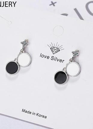 Сережки з чорною емаллю срібло 925 покриття, сережки2 фото
