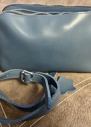 Сумка із натуральної шкіри синього кольору (blue grey”, “пильний синій”)