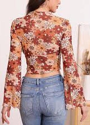 Блуза топ сетка с широкими рукавами цветочный принт от shein