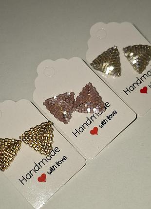 Серьги треугольные пусеты из бисера miyuki delica, handmade