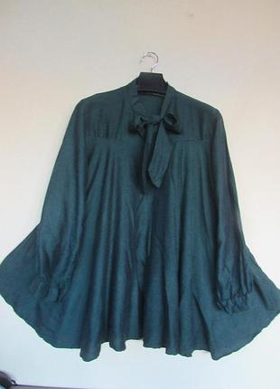 Свободная зеленая блуза с завязкой бант от beyda