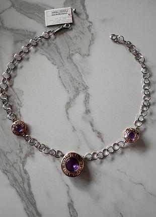 Кольє срібне 925 проби, срібло, колье позолота, кварц, ланцюжок, намисто, ожерелье, серебро, срібло