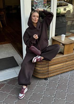 Теплий жіночий брючний прогулянковий костюм вільного крою