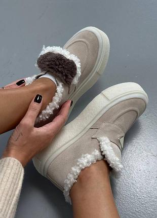 Лоферы женские утепленные зимние из натуральной замши