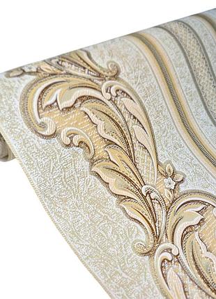 Обои виниловые на флизелиновой основе 10,05 × 1,06м 3664-05,бежевые с золотистым для спальни,гостиной,коридора