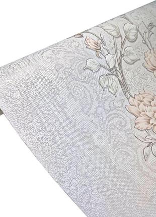 Обои виниловые флизелиновые 10.05×1.06 м славянские 3686-01, серые с цветами в спальню, коридор, зал, гостиную