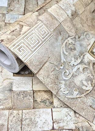 Обои виниловые 10 × 0.53 м славянские обои 5792-05, коричневые, плитка, для гостиной, коридора, кухни