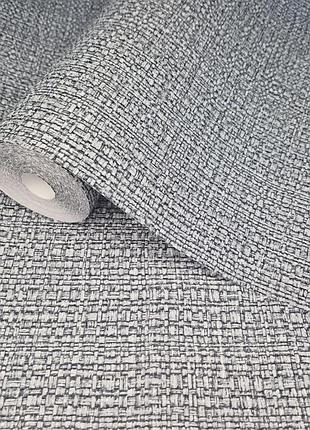 Шпалери вінілові 10.05 × 1.06 м marburg 1032858, сірі, текстура рогожка для спальні, вітальні, передпокою, коридору