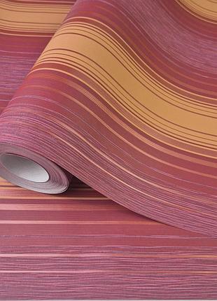 Шпалери вінілові 10.05 × 0.53 м marburg homestory 54623, червоно-оранжево-рожеві в смужку для спальні, вітальні, кухні
