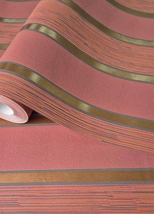 Шпалери вінілові 0.53 × 10 м marburg at home 2 56929, бордо-золоті в смужку для спальні, кухні, коридору