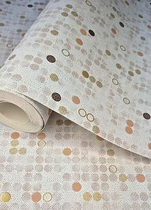 Обои виниловые 10 × 0.53 м 9398-01, бежевые с круглыми элементами для кухни, прихожей, гостиной