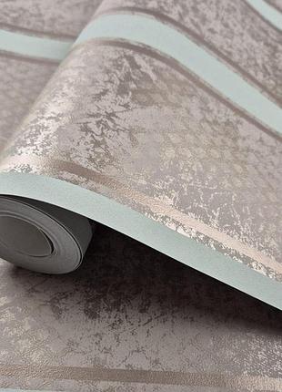 Шпалери флізелінові 0.53 × 10.05 м marburg 58638, кавово-блакитні з золотом для спальні, вітальні, кабінету