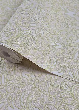 Шпалери вініл на флізеліні 0.53 × 10.05 м marburg 57112, бежево-салатові для спальні, вітальні, кухні