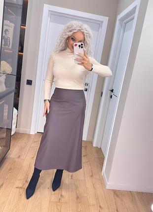 Трендовая стильная женская юбка-миди из эко-кожи код 1917