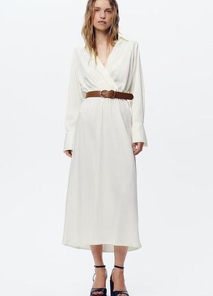 Жіноча сатинова сукня zara | колір екрю | розмір xs (міді)