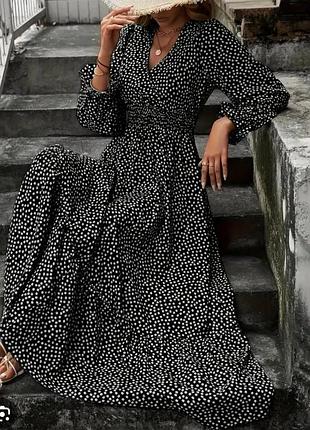 Сукня чорна довга в квіти платье в пол на резинке