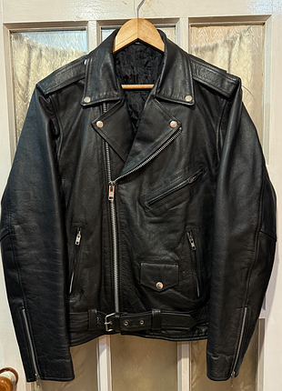 Крутая винтажная классическая кожаная куртка косуха высококачественная натуральная кожа панк гранж стиль размер м мужской оверсайз на xs - s