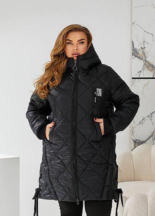 Женская теплая стеганая куртка-пальто с капюшоном черная черная черная