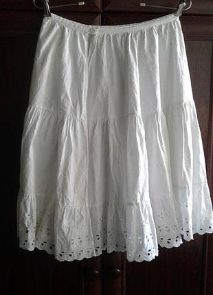 Вінтажний бавовняний білий підспідничник, спідниця з прошвою на подолі