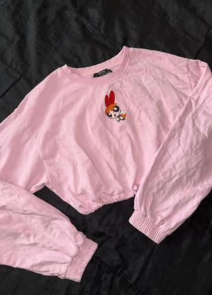 Свитшот bershka розова кофта укороченый свитшот суперкрошки цветик powerpuff girls