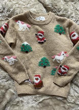 Теплий светр новорічний h&m