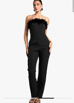 Корсетний комбінезон з пірʼям від boohoo