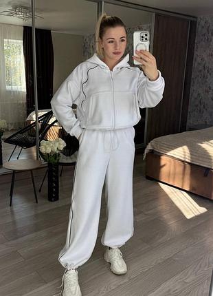 Жіночий повсякденний спортивний теплий костюм двійка штани та кофта на змійці з капюшоном тканина полар дабл фліс