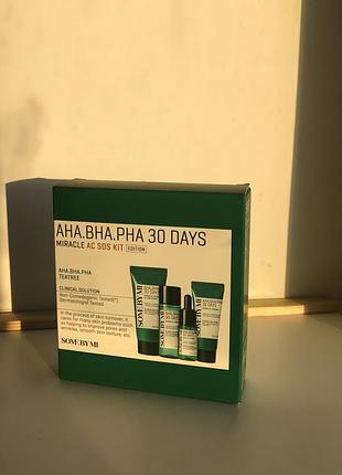 Набор для ухода за кожей some by mi aha.bha.pha 30 days miracle ac sos kit, тонер, пенка, сыворотка, крем